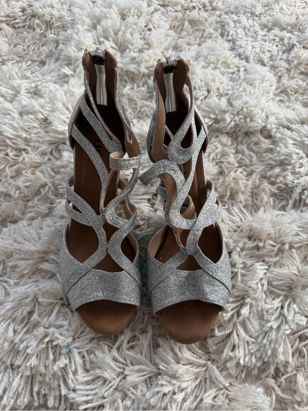 Glitter Silver Strappy High-Heel Sandals